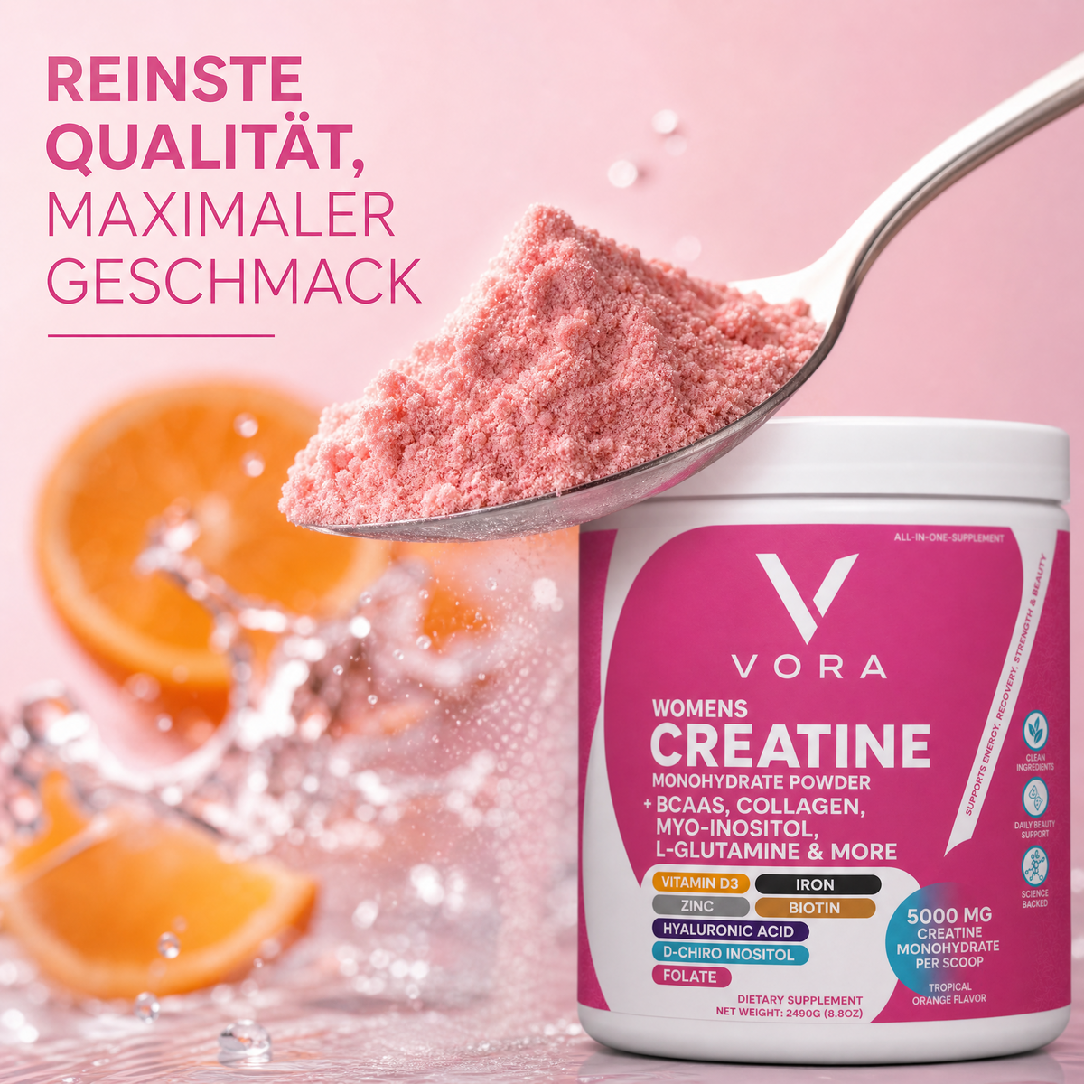 VORA Kreatin Pulver Textur – Tropical Orange Geschmack